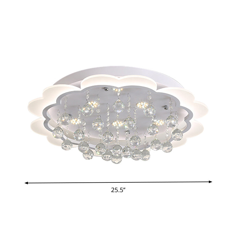 Simple Bloom Flush Ceiling Light LED Acrylic Flush Mount Lamp in White with Crystal Ball, 22"/25.5" W Clearhalo 'Ceiling Lights' 'Close To Ceiling Lights' 'Close to ceiling' 'Flush mount' Lighting' 874788