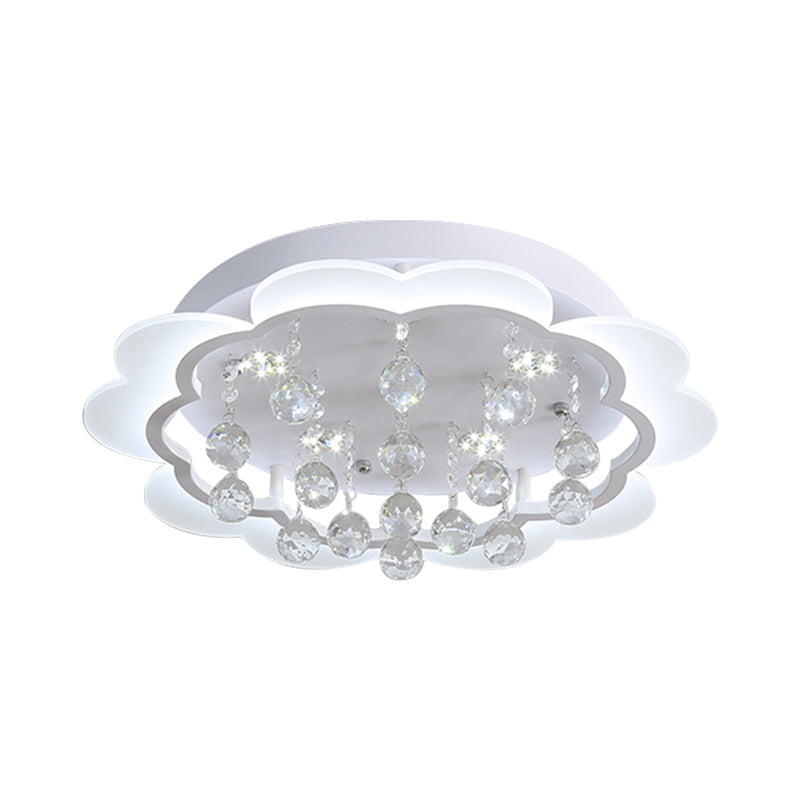 Simple Bloom Flush Ceiling Light LED Acrylic Flush Mount Lamp in White with Crystal Ball, 22"/25.5" W Clearhalo 'Ceiling Lights' 'Close To Ceiling Lights' 'Close to ceiling' 'Flush mount' Lighting' 874791