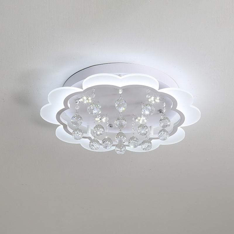 Simple Bloom Flush Ceiling Light LED Acrylic Flush Mount Lamp in White with Crystal Ball, 22"/25.5" W Clearhalo 'Ceiling Lights' 'Close To Ceiling Lights' 'Close to ceiling' 'Flush mount' Lighting' 874792