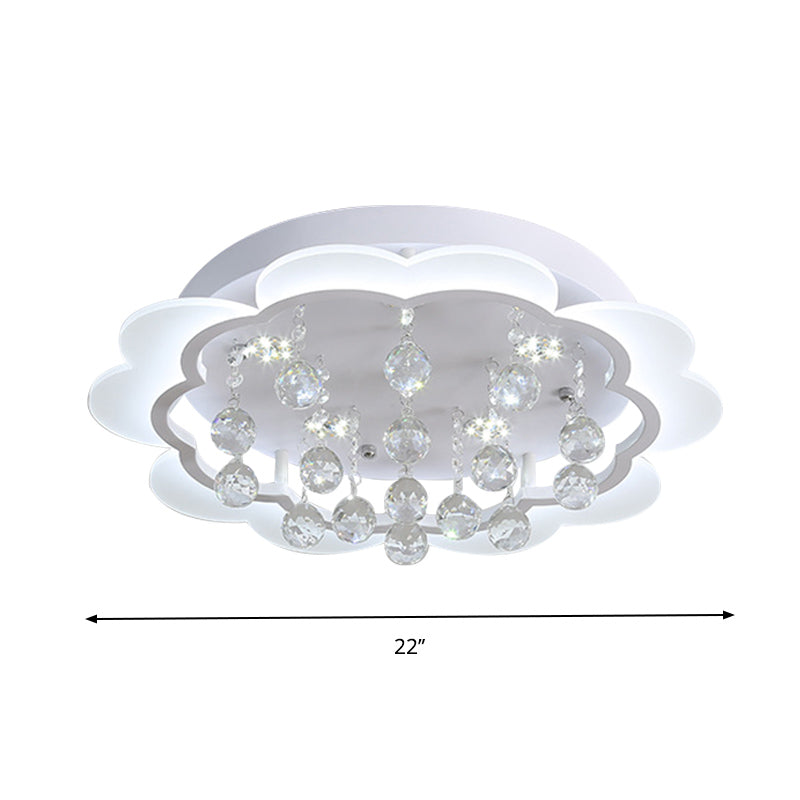 Simple Bloom Flush Ceiling Light LED Acrylic Flush Mount Lamp in White with Crystal Ball, 22"/25.5" W Clearhalo 'Ceiling Lights' 'Close To Ceiling Lights' 'Close to ceiling' 'Flush mount' Lighting' 874793