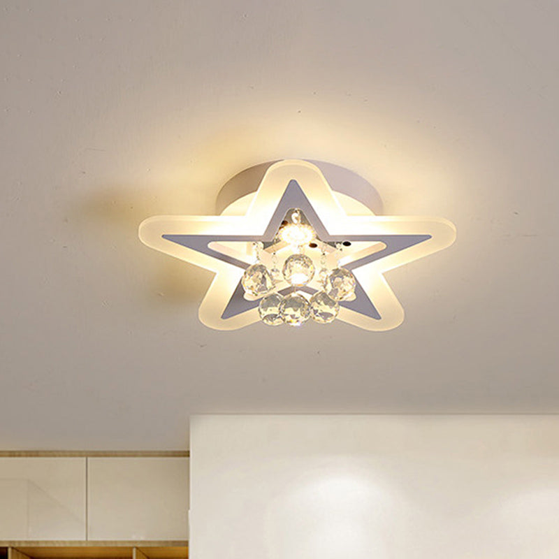 LED Star Ceiling Light Fixture Minimalist White Acrylic Flushmount with Crystal Sphere, 16"/19.5" Wide White 16" Clearhalo 'Ceiling Lights' 'Close To Ceiling Lights' 'Close to ceiling' 'Flush mount' Lighting' 874798