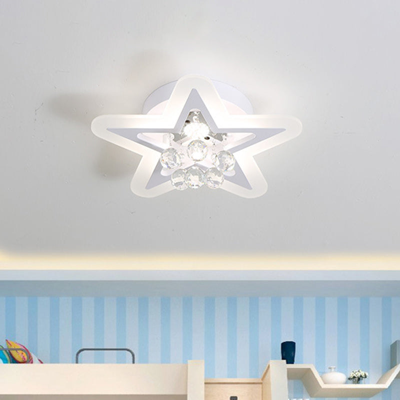 LED Star Ceiling Light Fixture Minimalist White Acrylic Flushmount with Crystal Sphere, 16"/19.5" Wide Clearhalo 'Ceiling Lights' 'Close To Ceiling Lights' 'Close to ceiling' 'Flush mount' Lighting' 874799