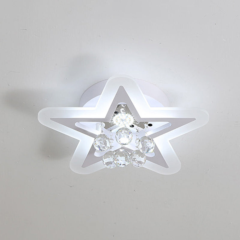 LED Star Ceiling Light Fixture Minimalist White Acrylic Flushmount with Crystal Sphere, 16"/19.5" Wide Clearhalo 'Ceiling Lights' 'Close To Ceiling Lights' 'Close to ceiling' 'Flush mount' Lighting' 874801