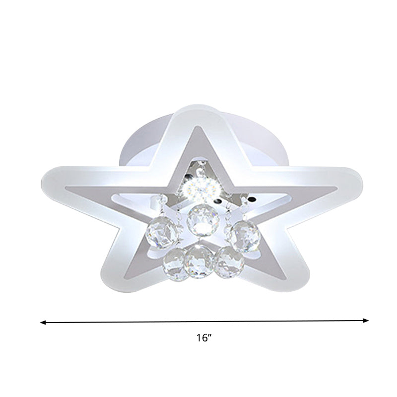 LED Star Ceiling Light Fixture Minimalist White Acrylic Flushmount with Crystal Sphere, 16"/19.5" Wide Clearhalo 'Ceiling Lights' 'Close To Ceiling Lights' 'Close to ceiling' 'Flush mount' Lighting' 874802