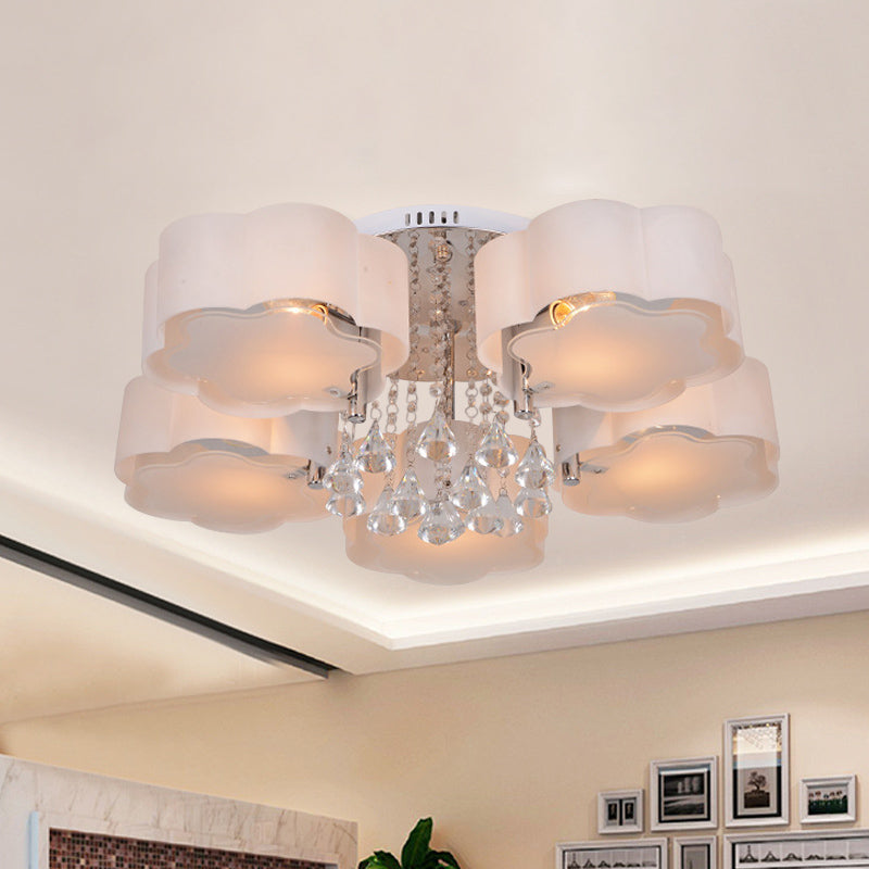 5 Heads Acrylic Ceiling Light Simple Chrome Plum Blossom Bedroom Flushmount with Crystal Drop Chrome Clearhalo 'Ceiling Lights' 'Close To Ceiling Lights' 'Close to ceiling' 'Flush mount' Lighting' 874810