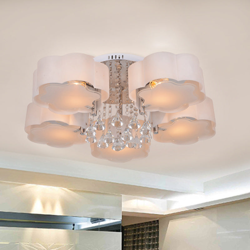 5 Heads Acrylic Ceiling Light Simple Chrome Plum Blossom Bedroom Flushmount with Crystal Drop Clearhalo 'Ceiling Lights' 'Close To Ceiling Lights' 'Close to ceiling' 'Flush mount' Lighting' 874811