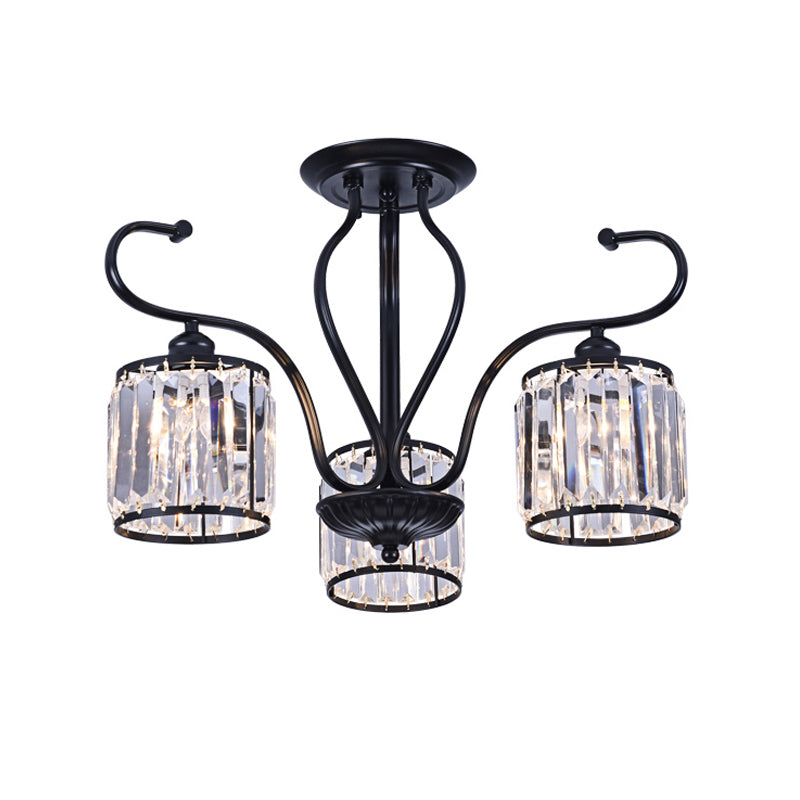 Cylindrical Crystal Semi Mount Lighting Modern 3/6 Lights Living Room Ceiling Light in Black Clearhalo 'Ceiling Lights' 'Close To Ceiling Lights' 'Close to ceiling' 'Semi-flushmount' Lighting' 874816