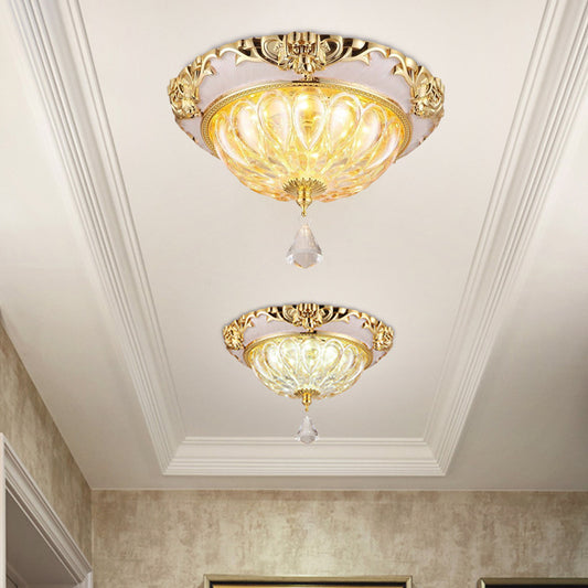 Gold LED Ceiling Flush Mount Modern Amber Crystal Glass Flush Light Fixture with Carved Edge Gold Clearhalo 'Ceiling Lights' 'Close To Ceiling Lights' 'Close to ceiling' 'Flush mount' Lighting' 874823