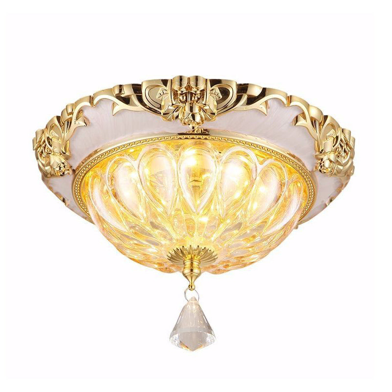 Gold LED Ceiling Flush Mount Modern Amber Crystal Glass Flush Light Fixture with Carved Edge Clearhalo 'Ceiling Lights' 'Close To Ceiling Lights' 'Close to ceiling' 'Flush mount' Lighting' 874825