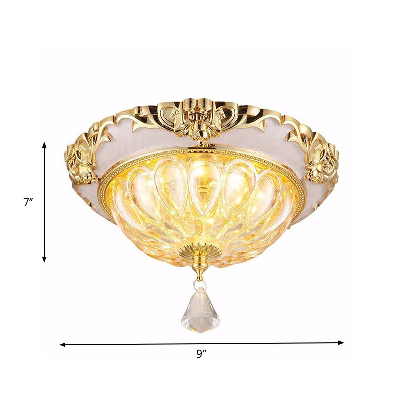 Gold LED Ceiling Flush Mount Modern Amber Crystal Glass Flush Light Fixture with Carved Edge Clearhalo 'Ceiling Lights' 'Close To Ceiling Lights' 'Close to ceiling' 'Flush mount' Lighting' 874826