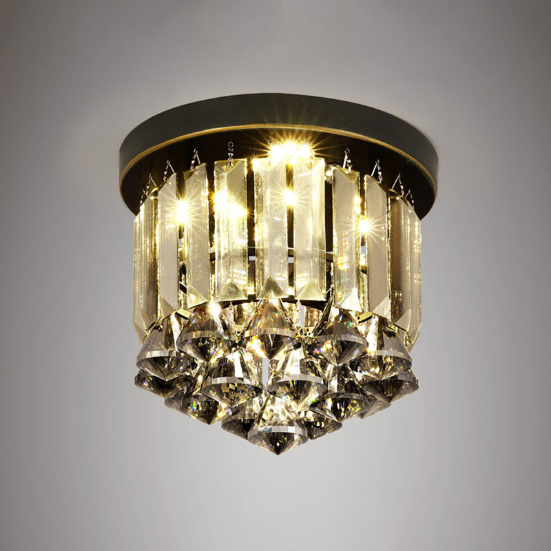 Smoke Gray Crystal Round Flushmount Simple 1 Bulb Hallway Ceiling Flush Mount Light Clearhalo 'Ceiling Lights' 'Close To Ceiling Lights' 'Close to ceiling' 'Flush mount' Lighting' 874837