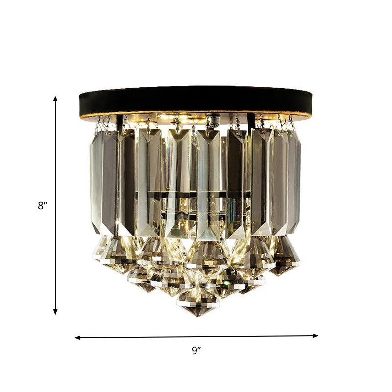 Smoke Gray Crystal Round Flushmount Simple 1 Bulb Hallway Ceiling Flush Mount Light Clearhalo 'Ceiling Lights' 'Close To Ceiling Lights' 'Close to ceiling' 'Flush mount' Lighting' 874838