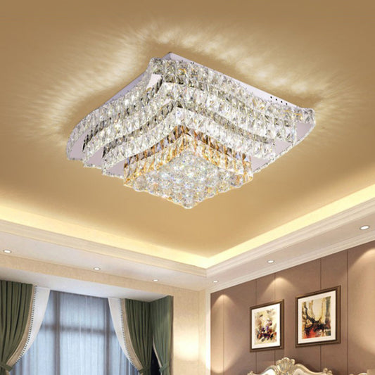 Simplicity Tiered Square Ceiling Lamp Beveled Crystal Flush Mount Light Fixture in Chrome Chrome Clearhalo 'Ceiling Lights' 'Close To Ceiling Lights' 'Close to ceiling' 'Flush mount' Lighting' 874839