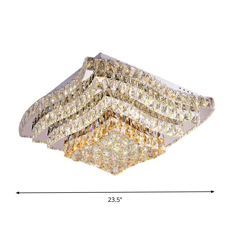 Simplicity Tiered Square Ceiling Lamp Beveled Crystal Flush Mount Light Fixture in Chrome Clearhalo 'Ceiling Lights' 'Close To Ceiling Lights' 'Close to ceiling' 'Flush mount' Lighting' 874842