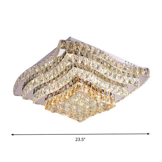 Simplicity Tiered Square Ceiling Lamp Beveled Crystal Flush Mount Light Fixture in Chrome Clearhalo 'Ceiling Lights' 'Close To Ceiling Lights' 'Close to ceiling' 'Flush mount' Lighting' 874842