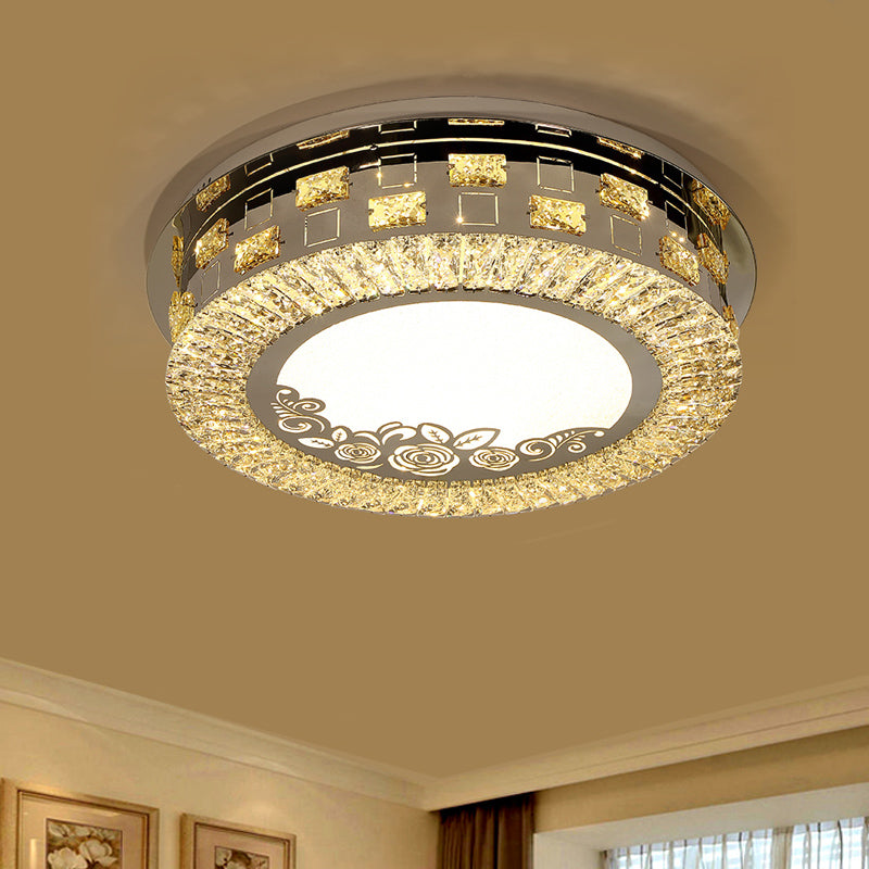 Round Bedroom Ceiling Mounted Light Simplicity Beveled Crystal LED Chrome Flush Mount Lamp Chrome Clearhalo 'Ceiling Lights' 'Close To Ceiling Lights' 'Close to ceiling' 'Flush mount' Lighting' 874843