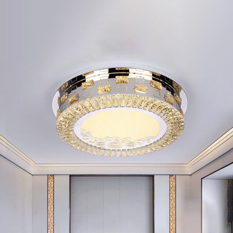 Round Bedroom Ceiling Mounted Light Simplicity Beveled Crystal LED Chrome Flush Mount Lamp Clearhalo 'Ceiling Lights' 'Close To Ceiling Lights' 'Close to ceiling' 'Flush mount' Lighting' 874844