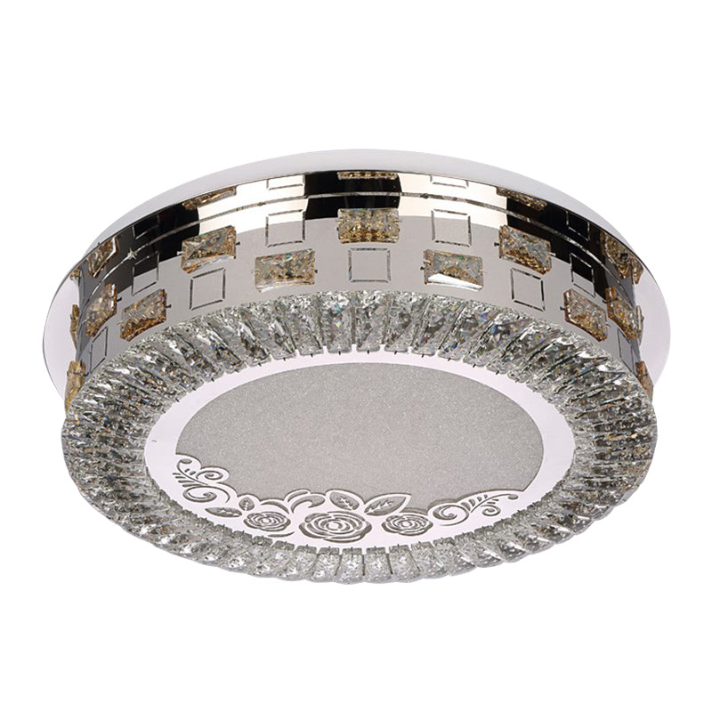 Round Bedroom Ceiling Mounted Light Simplicity Beveled Crystal LED Chrome Flush Mount Lamp Clearhalo 'Ceiling Lights' 'Close To Ceiling Lights' 'Close to ceiling' 'Flush mount' Lighting' 874845