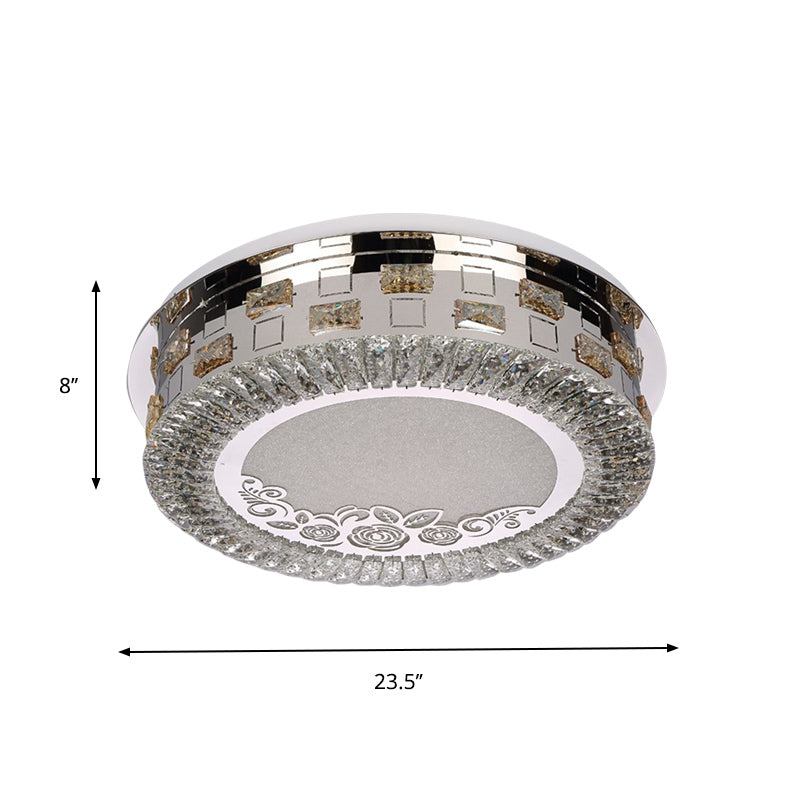 Round Bedroom Ceiling Mounted Light Simplicity Beveled Crystal LED Chrome Flush Mount Lamp Clearhalo 'Ceiling Lights' 'Close To Ceiling Lights' 'Close to ceiling' 'Flush mount' Lighting' 874846