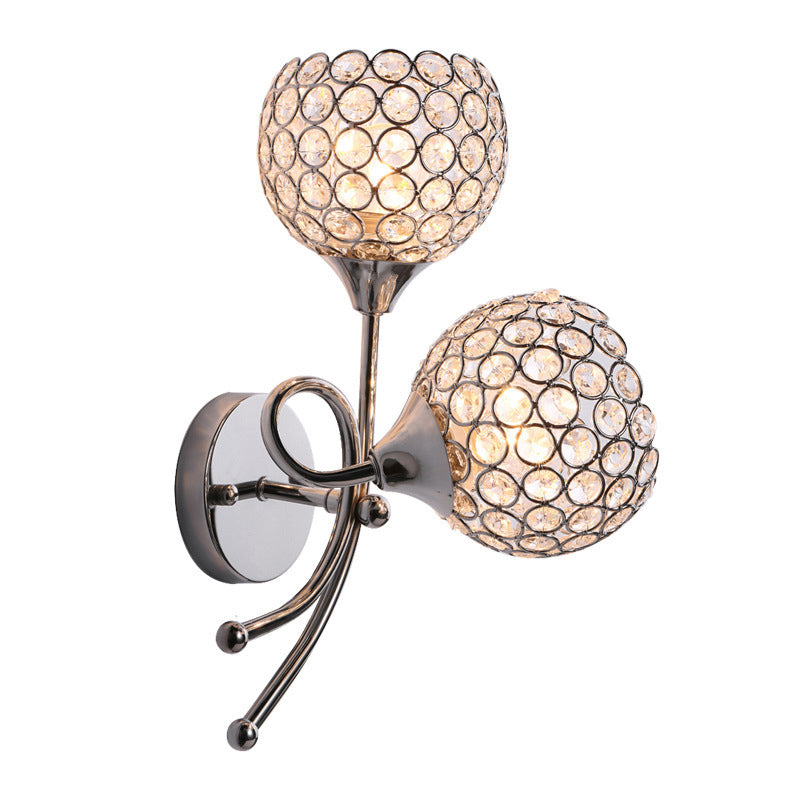 Modern Dome Sconce Light Fixture 2 Heads Inserted Crystal Wall Mounted Lighting in Silver Clearhalo 'Cast Iron' 'Glass' 'Industrial' 'Modern wall lights' 'Modern' 'Tiffany' 'Traditional wall lights' 'Wall Lamps & Sconces' 'Wall Lights' Lighting' 874879