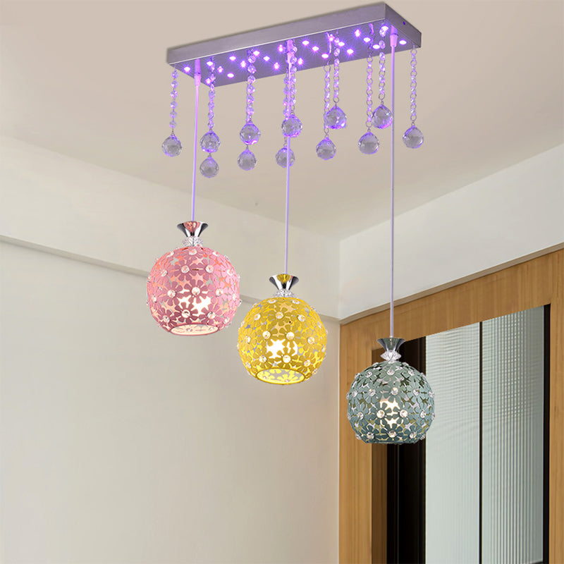 Crystal Ball Chrome Cluster Pendant Globe 3-Bulb Contemporary Hanging Light with Round/Linear Canopy Clearhalo 'Ceiling Lights' 'Modern Pendants' 'Modern' 'Pendant Lights' 'Pendants' Lighting' 874886