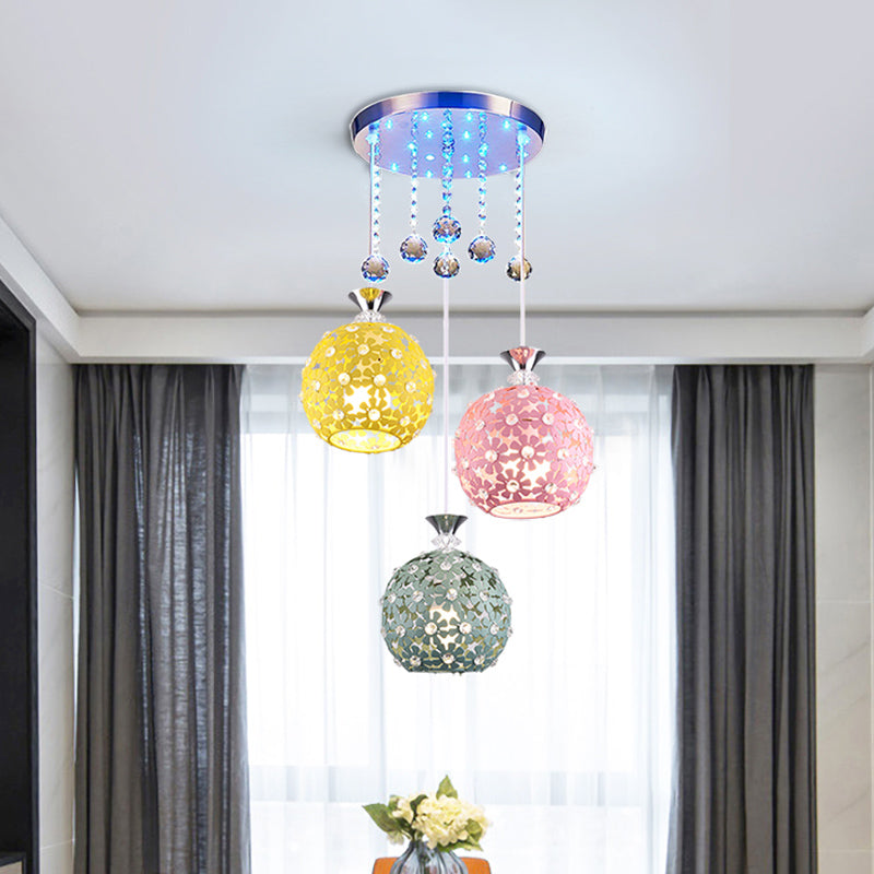 Crystal Ball Chrome Cluster Pendant Globe 3-Bulb Contemporary Hanging Light with Round/Linear Canopy Clearhalo 'Ceiling Lights' 'Modern Pendants' 'Modern' 'Pendant Lights' 'Pendants' Lighting' 874890