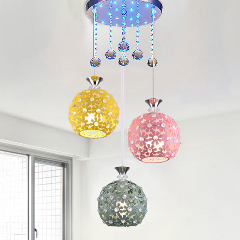 Crystal Ball Chrome Cluster Pendant Globe 3-Bulb Contemporary Hanging Light with Round/Linear Canopy Clearhalo 'Ceiling Lights' 'Modern Pendants' 'Modern' 'Pendant Lights' 'Pendants' Lighting' 874891