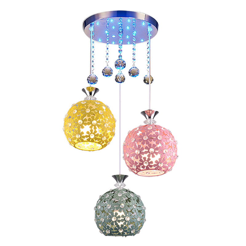 Crystal Ball Chrome Cluster Pendant Globe 3-Bulb Contemporary Hanging Light with Round/Linear Canopy Clearhalo 'Ceiling Lights' 'Modern Pendants' 'Modern' 'Pendant Lights' 'Pendants' Lighting' 874892