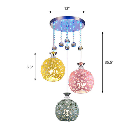 Crystal Ball Chrome Cluster Pendant Globe 3-Bulb Contemporary Hanging Light with Round/Linear Canopy Clearhalo 'Ceiling Lights' 'Modern Pendants' 'Modern' 'Pendant Lights' 'Pendants' Lighting' 874893