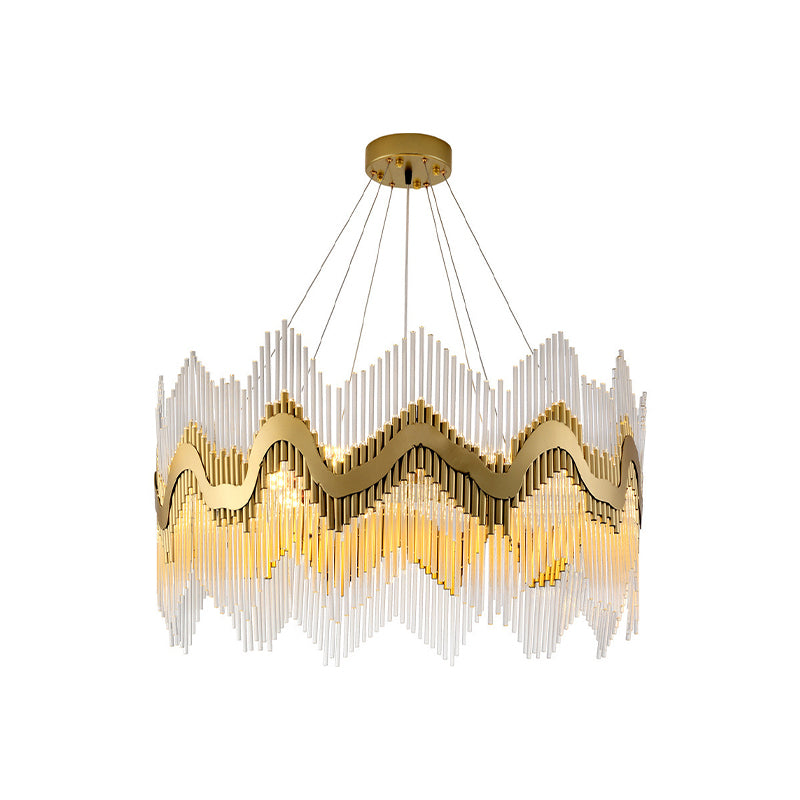 Ruffle Edge Crystal Chandelier Postmodern 8-Head Living Room Suspension Light in Brass Clearhalo 'Ceiling Lights' 'Chandeliers' 'Modern Chandeliers' 'Modern' Lighting' 874900