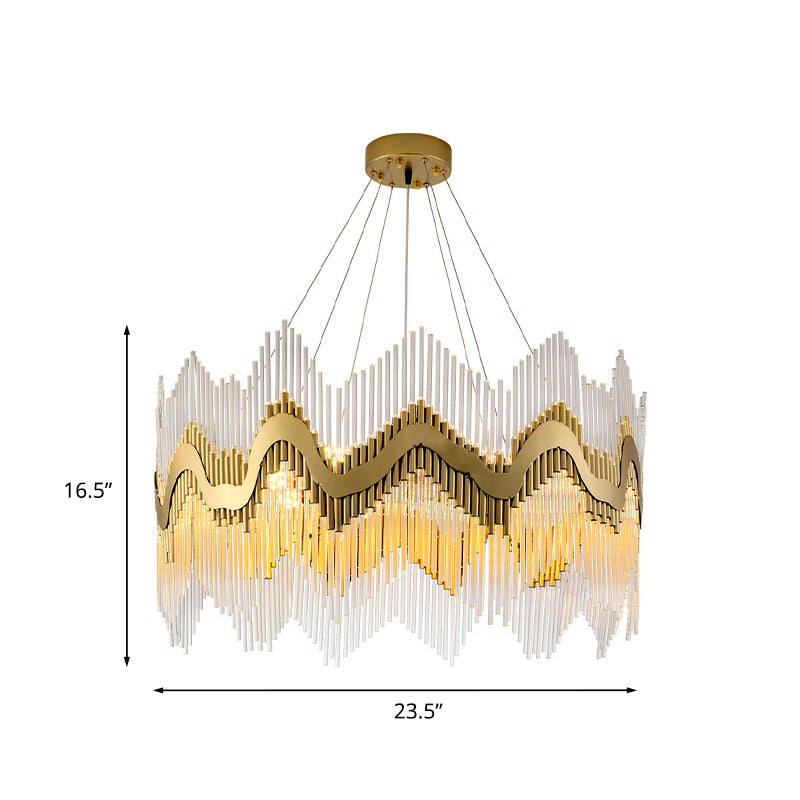 Ruffle Edge Crystal Chandelier Postmodern 8-Head Living Room Suspension Light in Brass Clearhalo 'Ceiling Lights' 'Chandeliers' 'Modern Chandeliers' 'Modern' Lighting' 874901