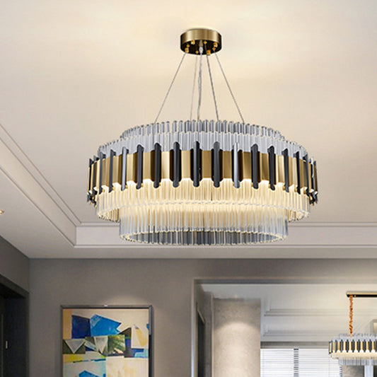 K9 Crystal Circle Ceiling Lamp Minimalism Dining Room LED Chandelier Light Fixture in Black and Gold Black-Gold Clearhalo 'Ceiling Lights' 'Chandeliers' 'Modern Chandeliers' 'Modern' Lighting' 874906