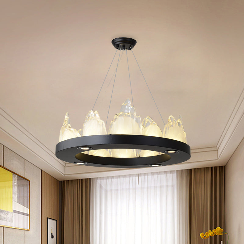 Modernism Ring Pendant Lighting Crystal Block LED Hanging Chandelier in Black for Living Room Black Clearhalo 'Ceiling Lights' 'Chandeliers' 'Modern Chandeliers' 'Modern' Lighting' 874910