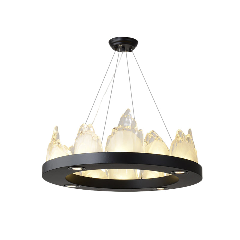 Modernism Ring Pendant Lighting Crystal Block LED Hanging Chandelier in Black for Living Room Clearhalo 'Ceiling Lights' 'Chandeliers' 'Modern Chandeliers' 'Modern' Lighting' 874911