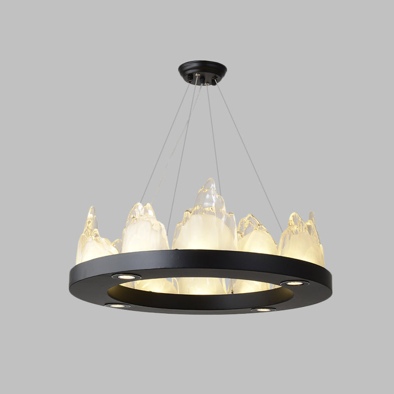 Modernism Ring Pendant Lighting Crystal Block LED Hanging Chandelier in Black for Living Room Clearhalo 'Ceiling Lights' 'Chandeliers' 'Modern Chandeliers' 'Modern' Lighting' 874912