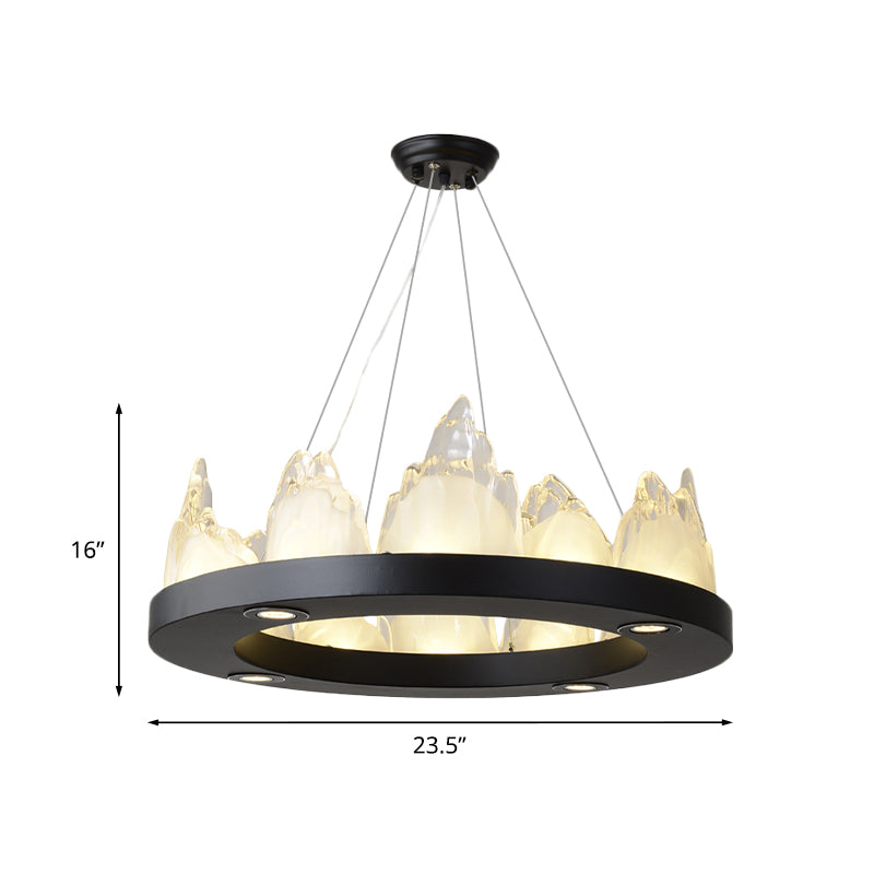 Modernism Ring Pendant Lighting Crystal Block LED Hanging Chandelier in Black for Living Room Clearhalo 'Ceiling Lights' 'Chandeliers' 'Modern Chandeliers' 'Modern' Lighting' 874913