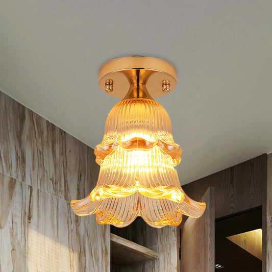 Flower Corridor Flush Mount Light Simple Amber Crystal 1 Bulb Gold Ceiling Mounted Fixture Gold A Clearhalo 'Ceiling Lights' 'Close To Ceiling Lights' 'Close to ceiling' 'Flush mount' Lighting' 874935