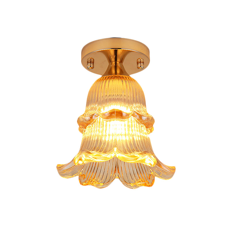 Flower Corridor Flush Mount Light Simple Amber Crystal 1 Bulb Gold Ceiling Mounted Fixture Clearhalo 'Ceiling Lights' 'Close To Ceiling Lights' 'Close to ceiling' 'Flush mount' Lighting' 874937