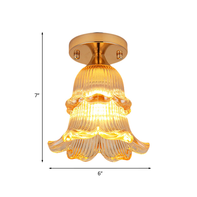 Flower Corridor Flush Mount Light Simple Amber Crystal 1 Bulb Gold Ceiling Mounted Fixture Clearhalo 'Ceiling Lights' 'Close To Ceiling Lights' 'Close to ceiling' 'Flush mount' Lighting' 874938