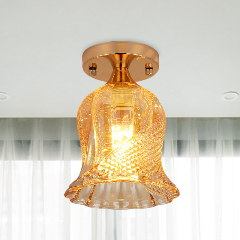 Flower Corridor Flush Mount Light Simple Amber Crystal 1 Bulb Gold Ceiling Mounted Fixture Gold B Clearhalo 'Ceiling Lights' 'Close To Ceiling Lights' 'Close to ceiling' 'Flush mount' Lighting' 874939