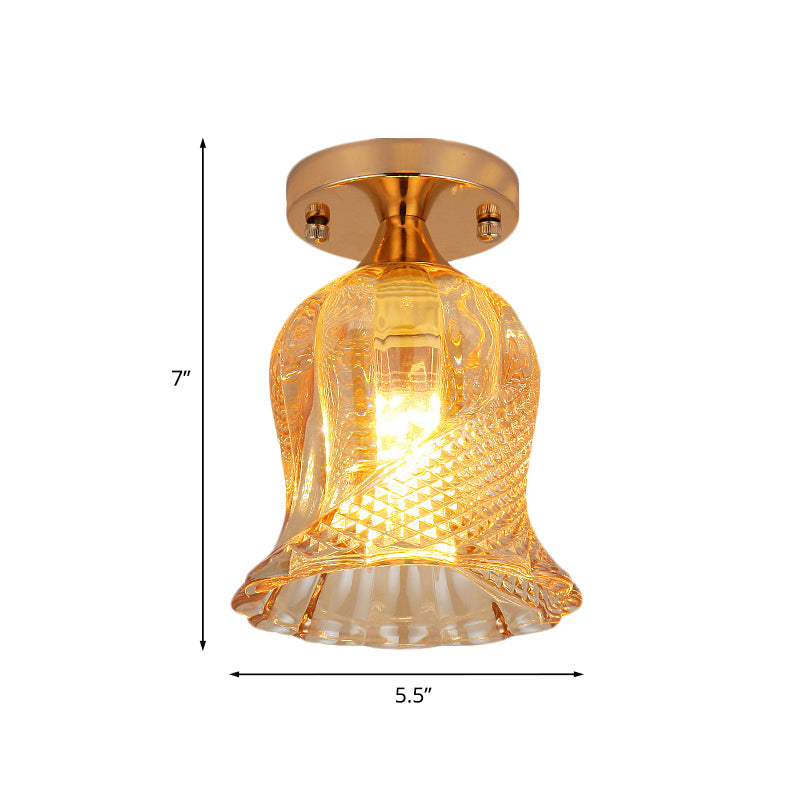 Flower Corridor Flush Mount Light Simple Amber Crystal 1 Bulb Gold Ceiling Mounted Fixture Clearhalo 'Ceiling Lights' 'Close To Ceiling Lights' 'Close to ceiling' 'Flush mount' Lighting' 874943