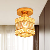 Gold Cubic Flush Mount Lamp Luxury Beveled Crystal 1 Light Hallway Ceiling Light Fixture Gold Clearhalo 'Ceiling Lights' 'Close To Ceiling Lights' 'Close to ceiling' 'Flush mount' Lighting' 874944