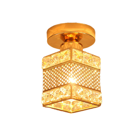 Gold Cubic Flush Mount Lamp Luxury Beveled Crystal 1 Light Hallway Ceiling Light Fixture Clearhalo 'Ceiling Lights' 'Close To Ceiling Lights' 'Close to ceiling' 'Flush mount' Lighting' 874946