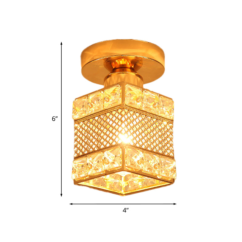 Gold Cubic Flush Mount Lamp Luxury Beveled Crystal 1 Light Hallway Ceiling Light Fixture Clearhalo 'Ceiling Lights' 'Close To Ceiling Lights' 'Close to ceiling' 'Flush mount' Lighting' 874947