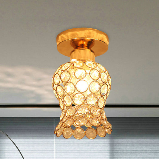 Beveled Crystal Floral Flush Mount Simplicity 1-Head Balcony Close to Ceiling Lighting Fixture in Gold Gold Clearhalo 'Ceiling Lights' 'Close To Ceiling Lights' 'Close to ceiling' 'Flush mount' Lighting' 874948