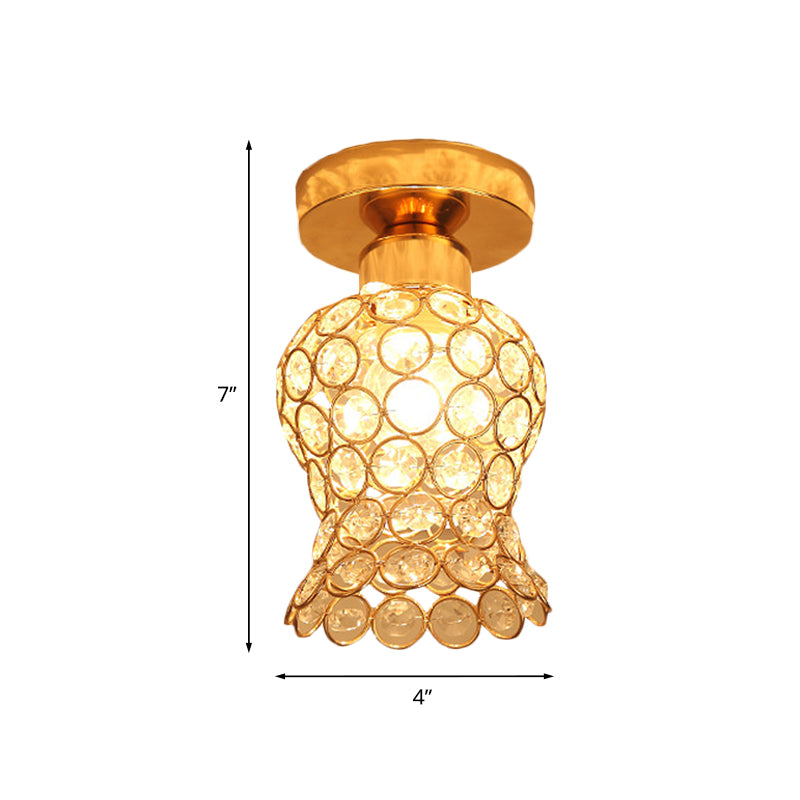 Beveled Crystal Floral Flush Mount Simplicity 1-Head Balcony Close to Ceiling Lighting Fixture in Gold Clearhalo 'Ceiling Lights' 'Close To Ceiling Lights' 'Close to ceiling' 'Flush mount' Lighting' 874951