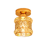 Minimalist Cylinder Ceiling Light Single Bulb Faceted Crystal Flush Mount Lighting in Gold Clearhalo 'Ceiling Lights' 'Close To Ceiling Lights' 'Close to ceiling' 'Flush mount' Lighting' 874954