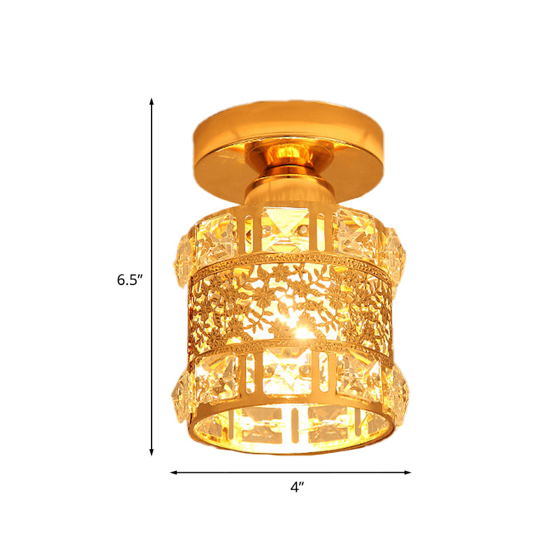 Minimalist Cylinder Ceiling Light Single Bulb Faceted Crystal Flush Mount Lighting in Gold Clearhalo 'Ceiling Lights' 'Close To Ceiling Lights' 'Close to ceiling' 'Flush mount' Lighting' 874955