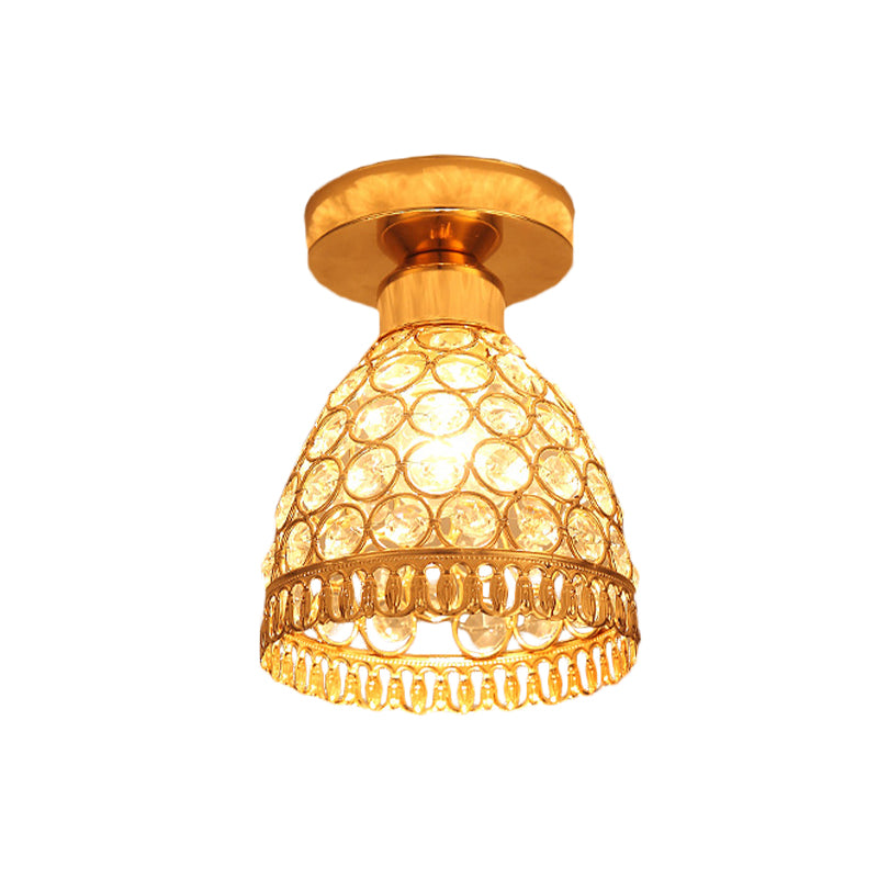 Globe/Cone Crystal Ceiling Flush Modern Single Head Hallway Flush Mount Lighting Fixture in Gold Clearhalo 'Ceiling Lights' 'Close To Ceiling Lights' 'Close to ceiling' 'Flush mount' Lighting' 874958