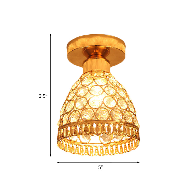 Globe/Cone Crystal Ceiling Flush Modern Single Head Hallway Flush Mount Lighting Fixture in Gold Clearhalo 'Ceiling Lights' 'Close To Ceiling Lights' 'Close to ceiling' 'Flush mount' Lighting' 874959